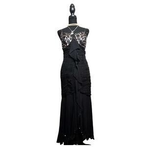 NWT Black Embellished Chiffon Fishtail Dress 🖤 Coquette After Dark Gothic Glam